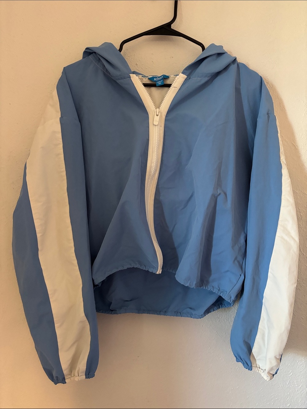 Prince Light Blue & White Hooded Women’s Crop Jacket